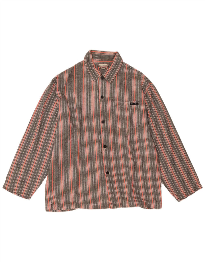 CALVIN KLEIN Herren-Hemd mit lockerer Passform, klein, grau gestreift, Baumwolle