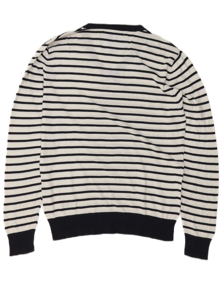 Americanino Herren-Pullover mit V-Ausschnitt, mittelweiß, gestreift, Baumwolle