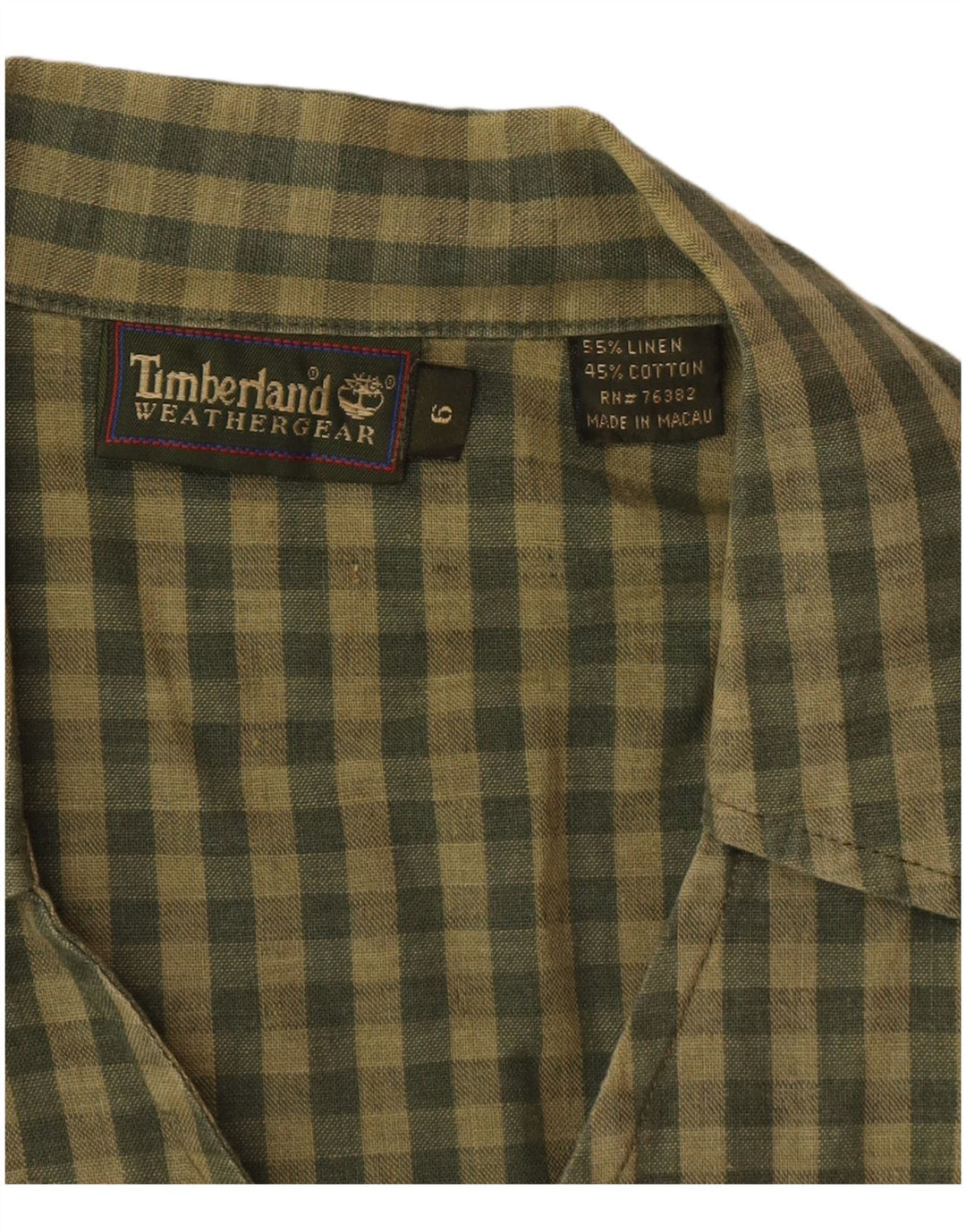 Timberland Damen ärmellose Hemdbluse US 6 Medium Khaki Gingham Leinen