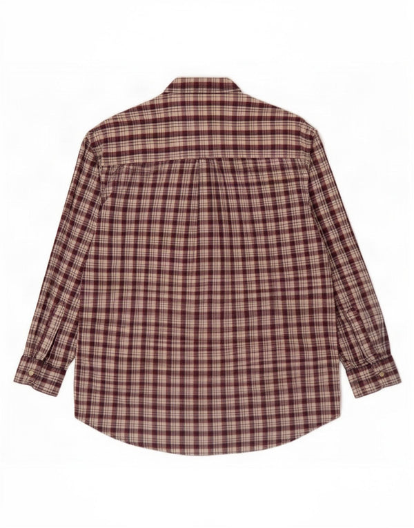 Chaps Ralph Lauren Mens Shirt Large Burgundy Check Cotton