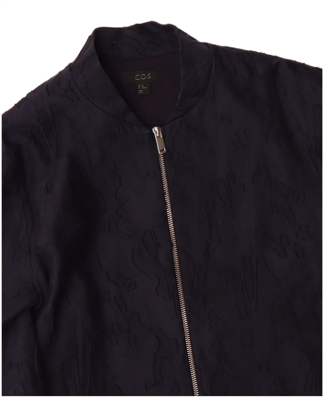 COS Damenmantel EU 40 Mittelmarineblaue Camouflage-Baumwolle