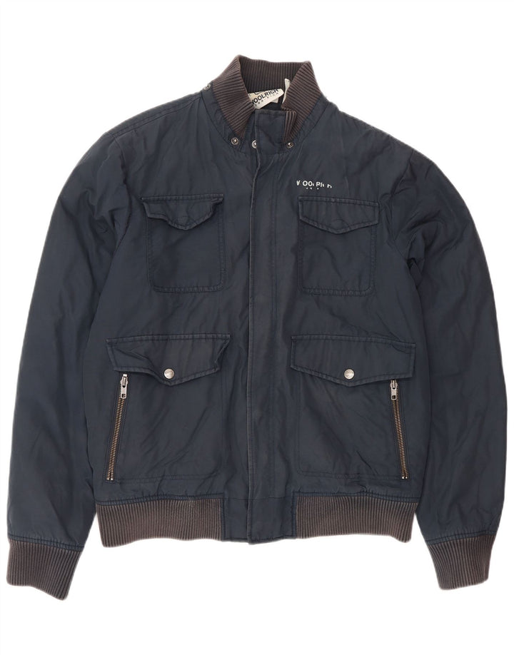 Woolrich Herren-Utility-Jacke UK 40 Große marineblaue Baumwolle