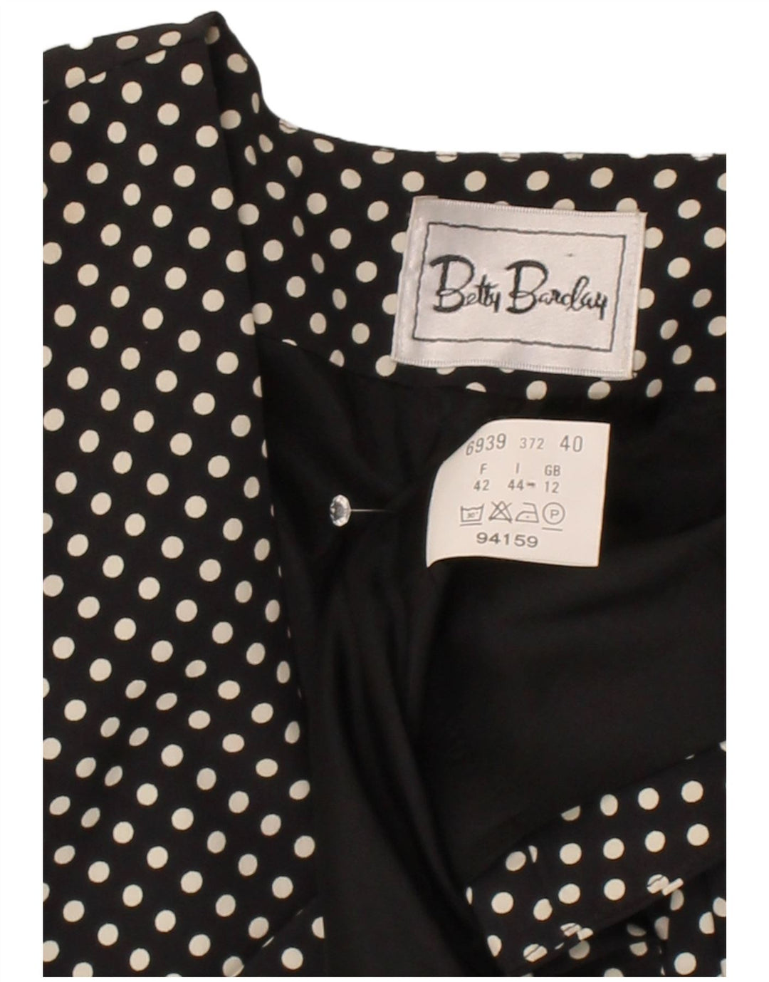 BETTY BARCLAY Womens Crop Blazer Jacket UK 12 Medium Black Polka Dot