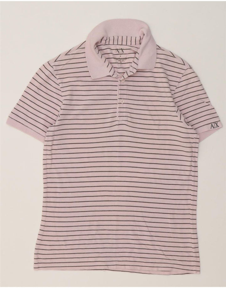 Armani Exchange Herren-Poloshirt, klein, rosa, gestreift, Baumwolle