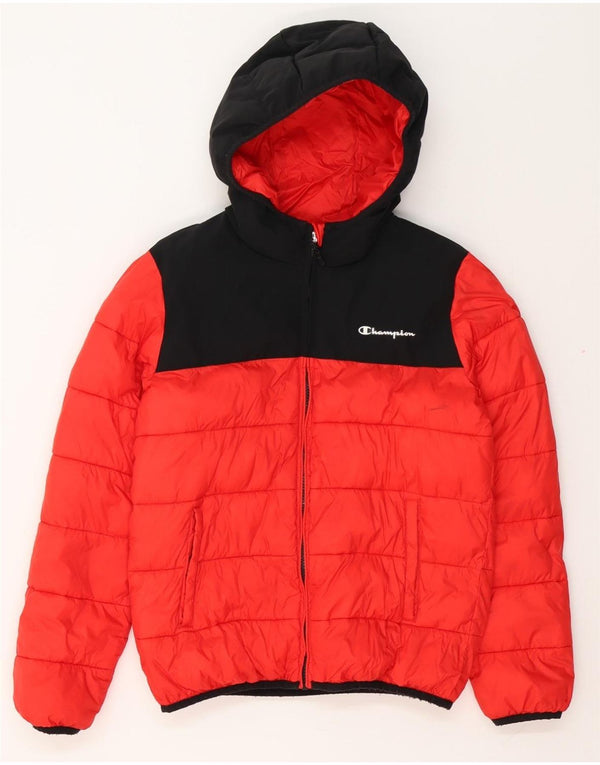 CHAMPION Wattierte Jacke mit Kapuze für Jungen, 11–12 Jahre, Größe L, Rot, Farbblock