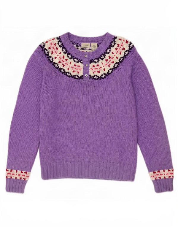 L.L.Bean Mädchen-Pullover mit Knopfkragen, 15–16 Jahre, XL, Lila, Fair Isle