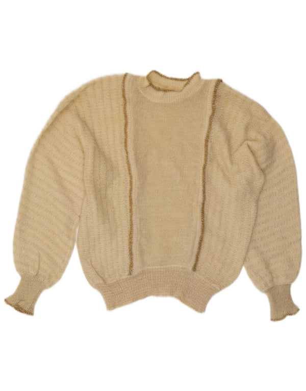 Vintage Damen Rollkragenpullover Pullover UK 14 Large Off White Flecked