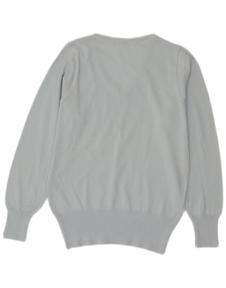Lacoste Damen-Pullover mit V-Ausschnitt, Größe 42, große blaue Baumwolle