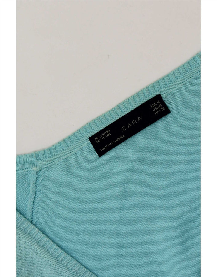 Zara Damen-Cardigan-Pullover UK 12 Mittelblaue Baumwolle