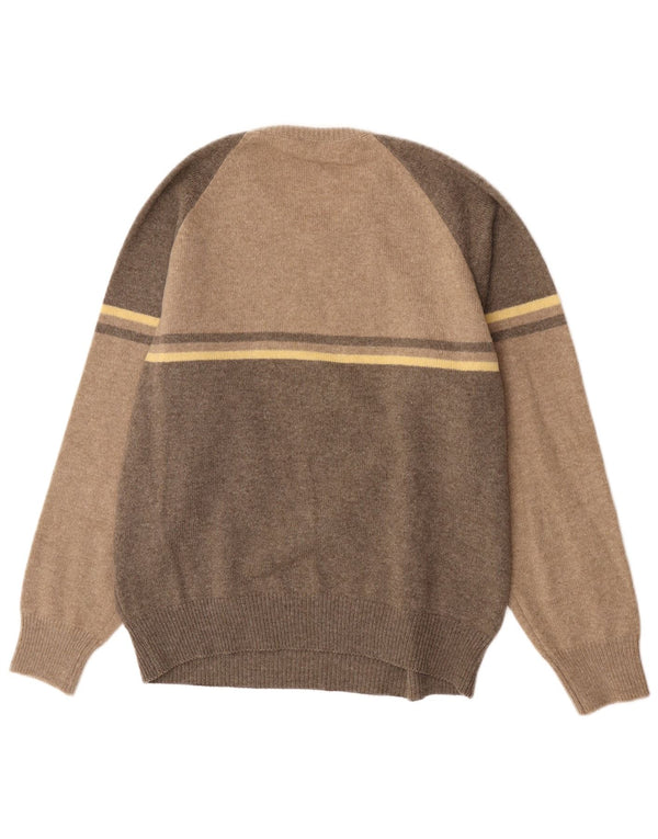 Vintage Herren Pullover mit Rundhalsausschnitt IT 52 XL Braune Farbblock-Schurwolle