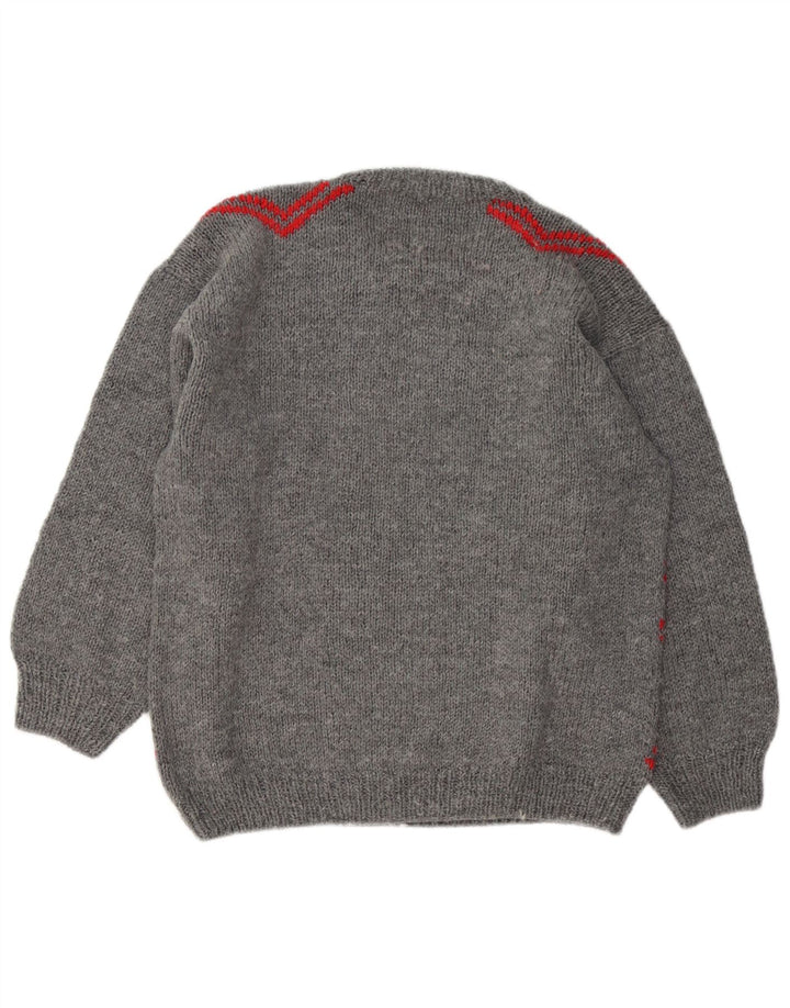 Vintage Herren Pullover mit Rundhalsausschnitt, groß, grau, geometrisch