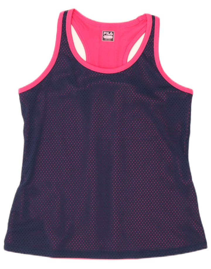 Fila Damen Grafik-Trägershirt UK 12 Medium Marineblau Colourblock Polyester