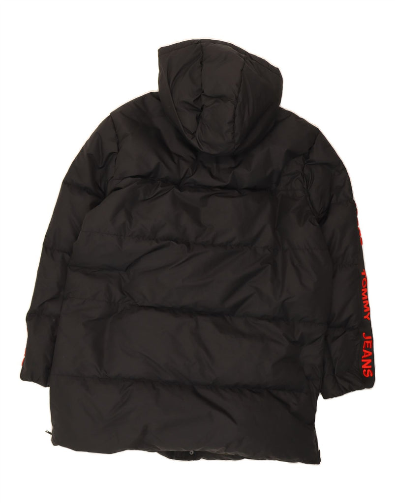 TOMMY HILFIGER Mens Graphic Hooded Padded Coat UK 44 2XL Black Polyamide Vintage Tommy Hilfiger and Second-Hand Tommy Hilfiger from Messina Hembry 