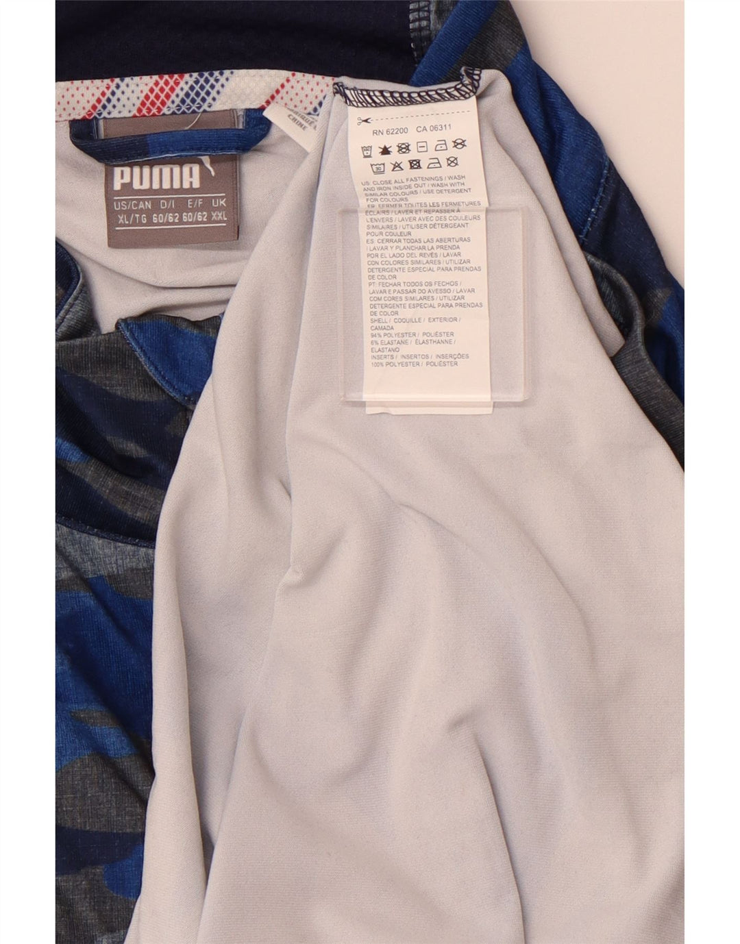 PUMA Herren-Oberteil mit Reißverschluss, langärmlig, 2XL, blaues Camouflage-Polyester