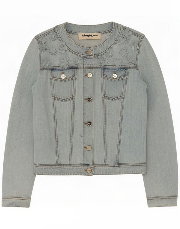 Blugirl Blumarine Damen Crop Denim Jacke IT 46 Large Blue Floral Cotton