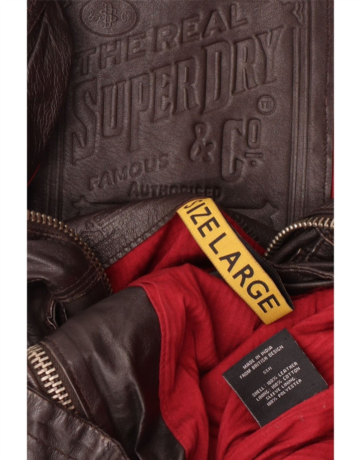 Superdry Herren-Militärlederjacke, UK 40, großes braunes Leder