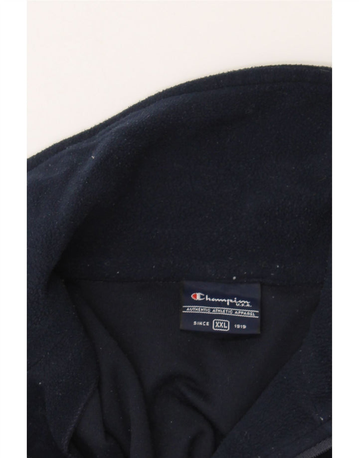 CHAMPION Mens Zip Neck Fleece Jumper 2XL Navy Blue Polyester Vintage Champion and Second-Hand Champion from Messina Hembry 