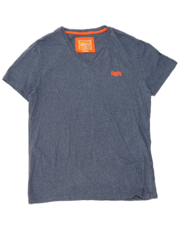 Superdry Herren-T-Shirt-Oberteil XL aus blau gefleckter Baumwolle