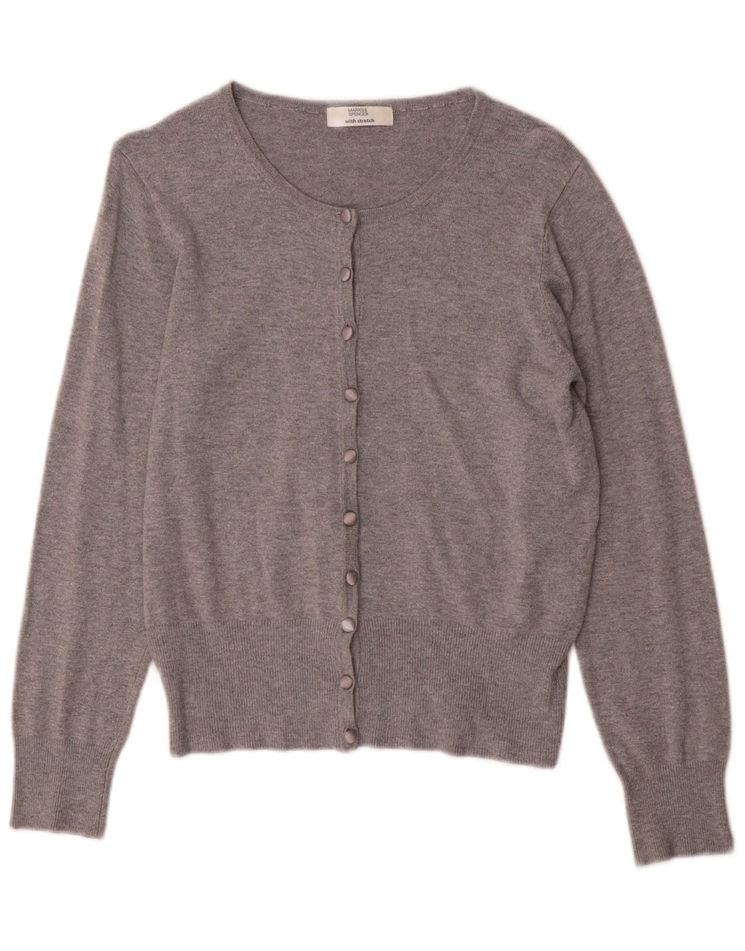 Marks & Spencer Damen-Stretch-Cardigan-Pullover UK 10 Small Grau meliert