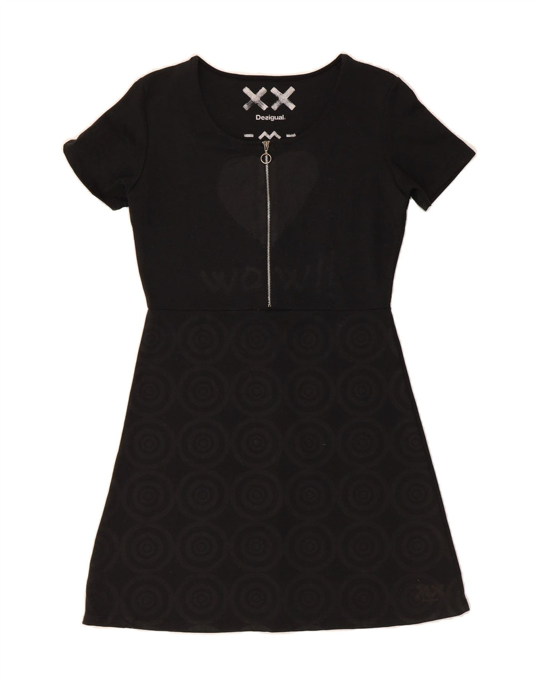 DESIGUAL Womens Graphic A-Line Dress UK 12 Medium Black Geometric Vintage Desigual and Second-Hand Desigual from Messina Hembry 