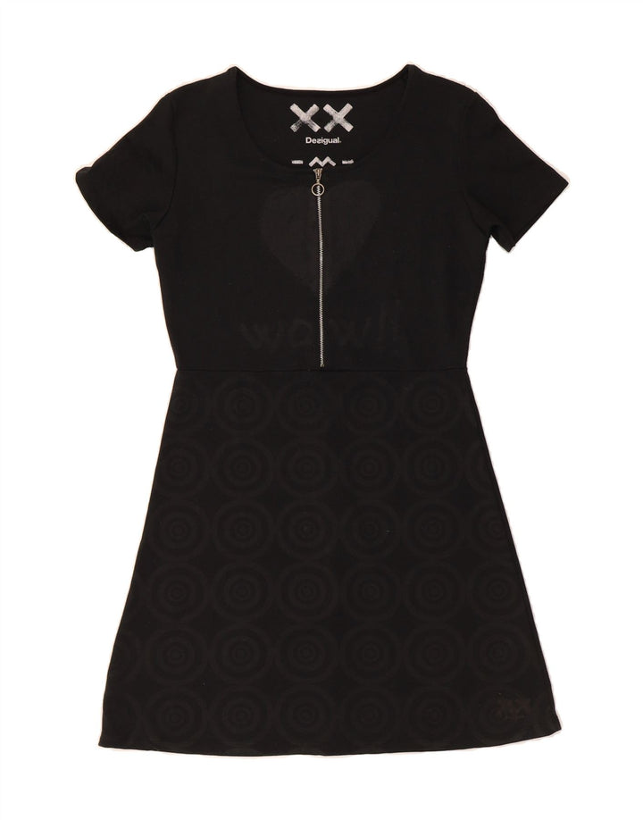 DESIGUAL Womens Graphic A-Line Dress UK 12 Medium Black Geometric Vintage Desigual and Second-Hand Desigual from Messina Hembry 