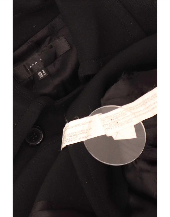 Zara Damen Zweireihiger Mantel UK 10 Small Schwarze Wolle