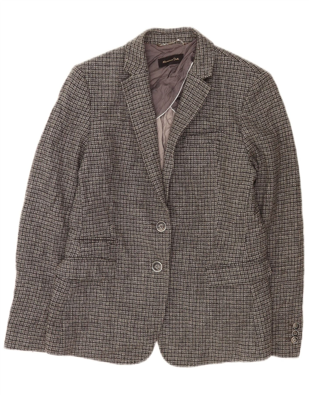 Massimo Dutti Damen-Blazer mit 2 Knöpfen, EU 42, groß, grau kariert, Viskose