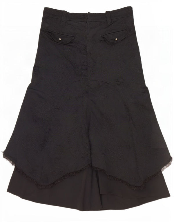 Vintage Damen Asymmetrischer Rock mit hoher Taille IT 42 Medium W30 Schwarz geblümt
