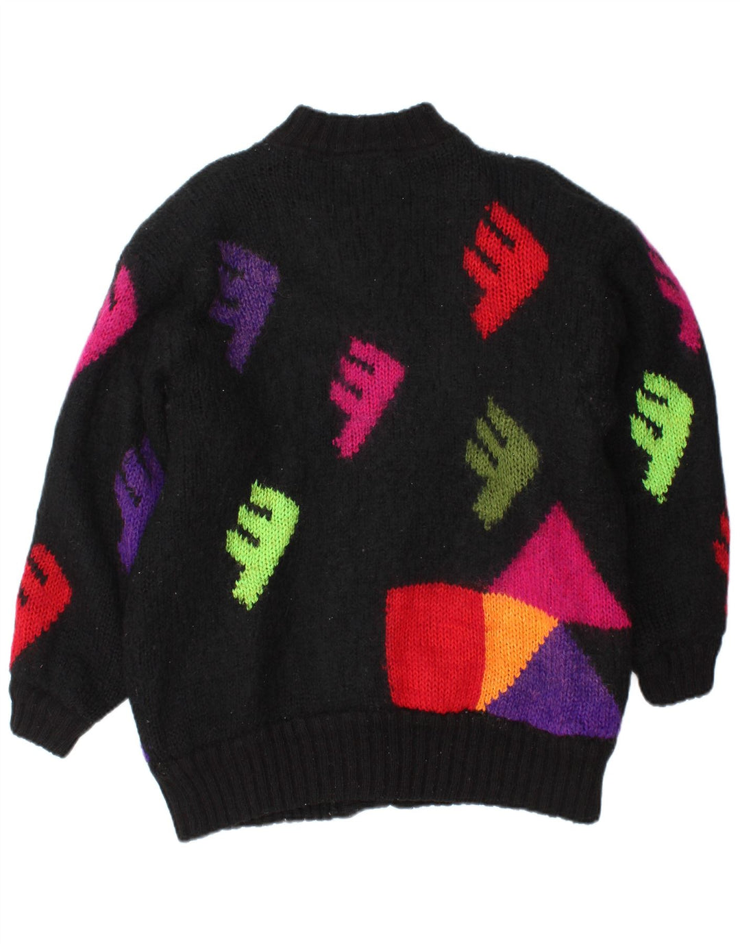 Vintage Damen Strickjacke mit Grafik, Einheitsgröße, Schwarz, geometrisch