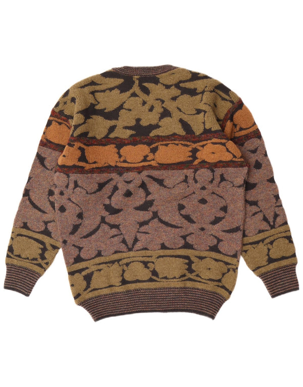 Vintage Herren Pullover mit Rundhalsausschnitt IT 54 XL Mehrfarbige Blumenwolle