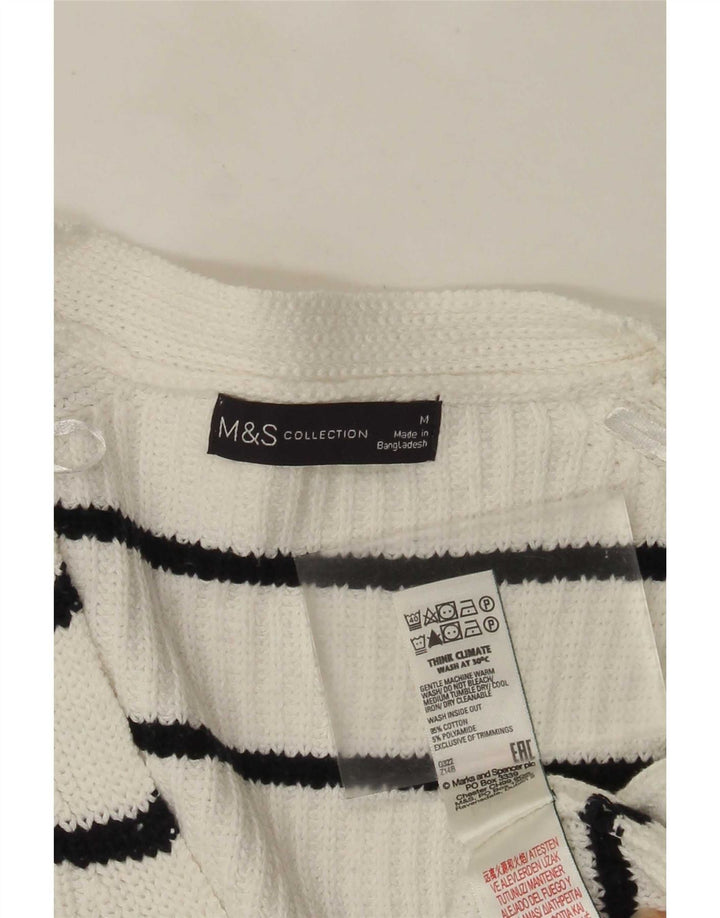 Marks & Spencer Damen-Pullover mit V-Ausschnitt, Gr. 14, mittelweiß gestreift