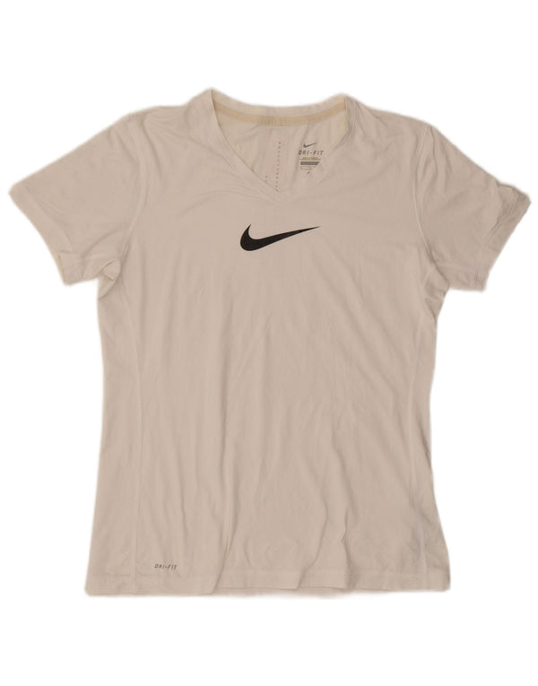 NIKE Damen Dri Fit Graphic T-Shirt Top UK 18 XL Weiß Polyester