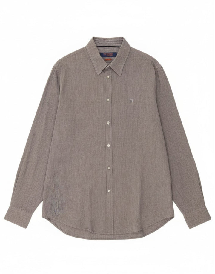 TRUSSARDI JEANS Mens Regular Fit Shirt Size 44 XL Grey Cotton