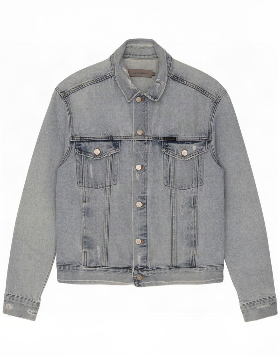 Calvin Klein Jeans Herren Distressed Jeansjacke UK 38 Mittelblaue Baumwolle