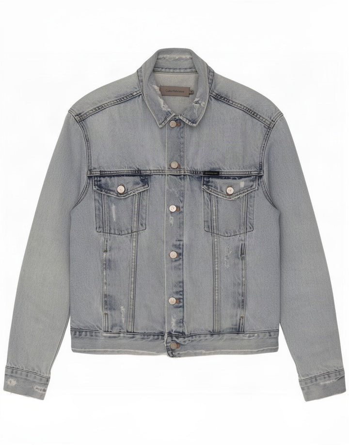 Calvin Klein Jeans Herren Distressed Jeansjacke UK 38 Mittelblaue Baumwolle