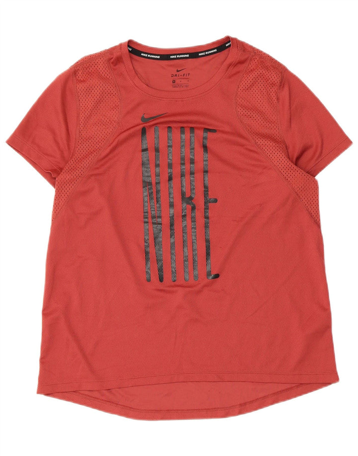Nike Damen Dri Fit Running Graphic T-Shirt Top UK 12 Mittelrotes Polyester
