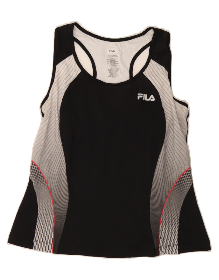 FILA Womens Vest Top UK 14 Large Black Colourblock Polyester Vintage Fila and Second-Hand Fila from Messina Hembry 