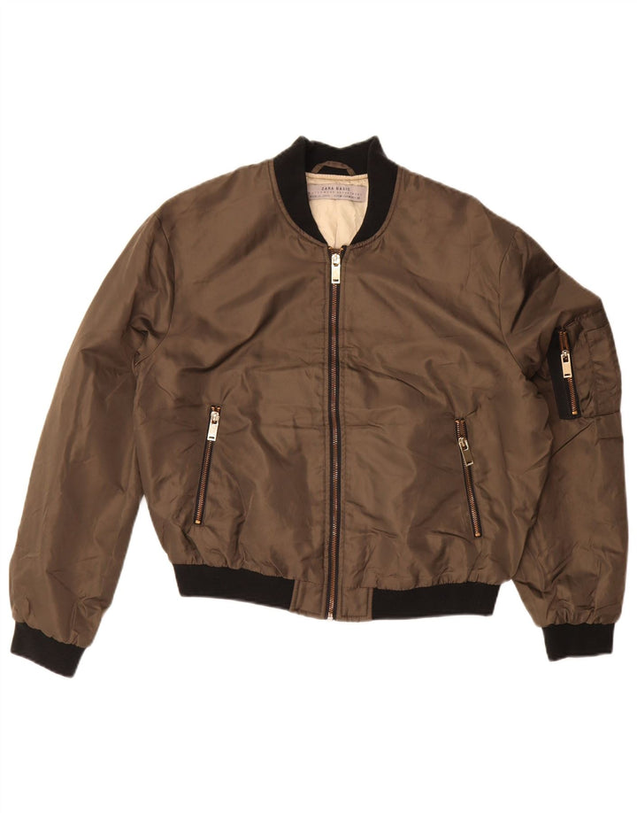 ZARA Damen Crop Oversized Bomberjacke UK 14 Mittelbraun