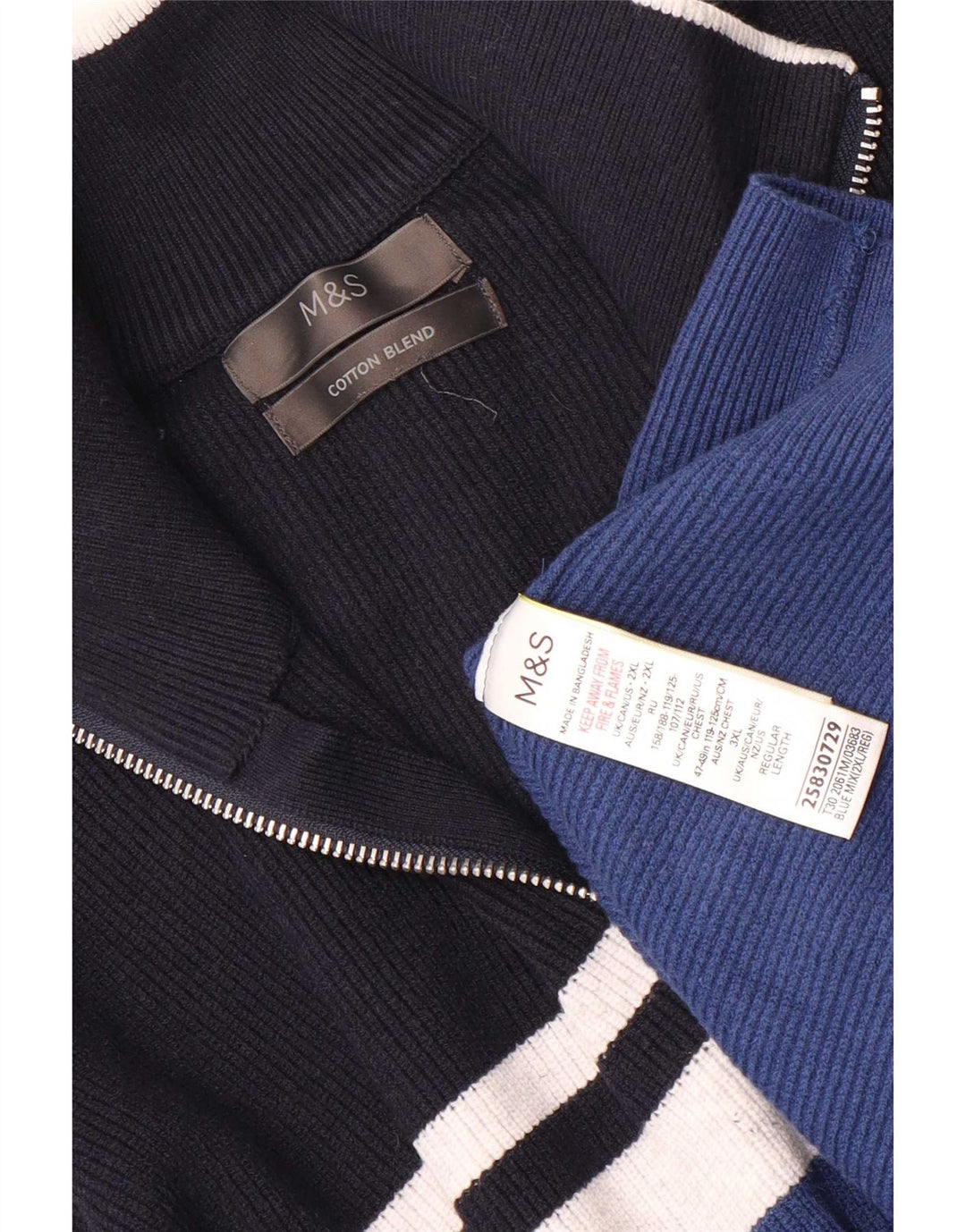 Marks & Spencer Herren-Pullover mit Reißverschluss am Hals, 2XL, blau gestreift, Polyester