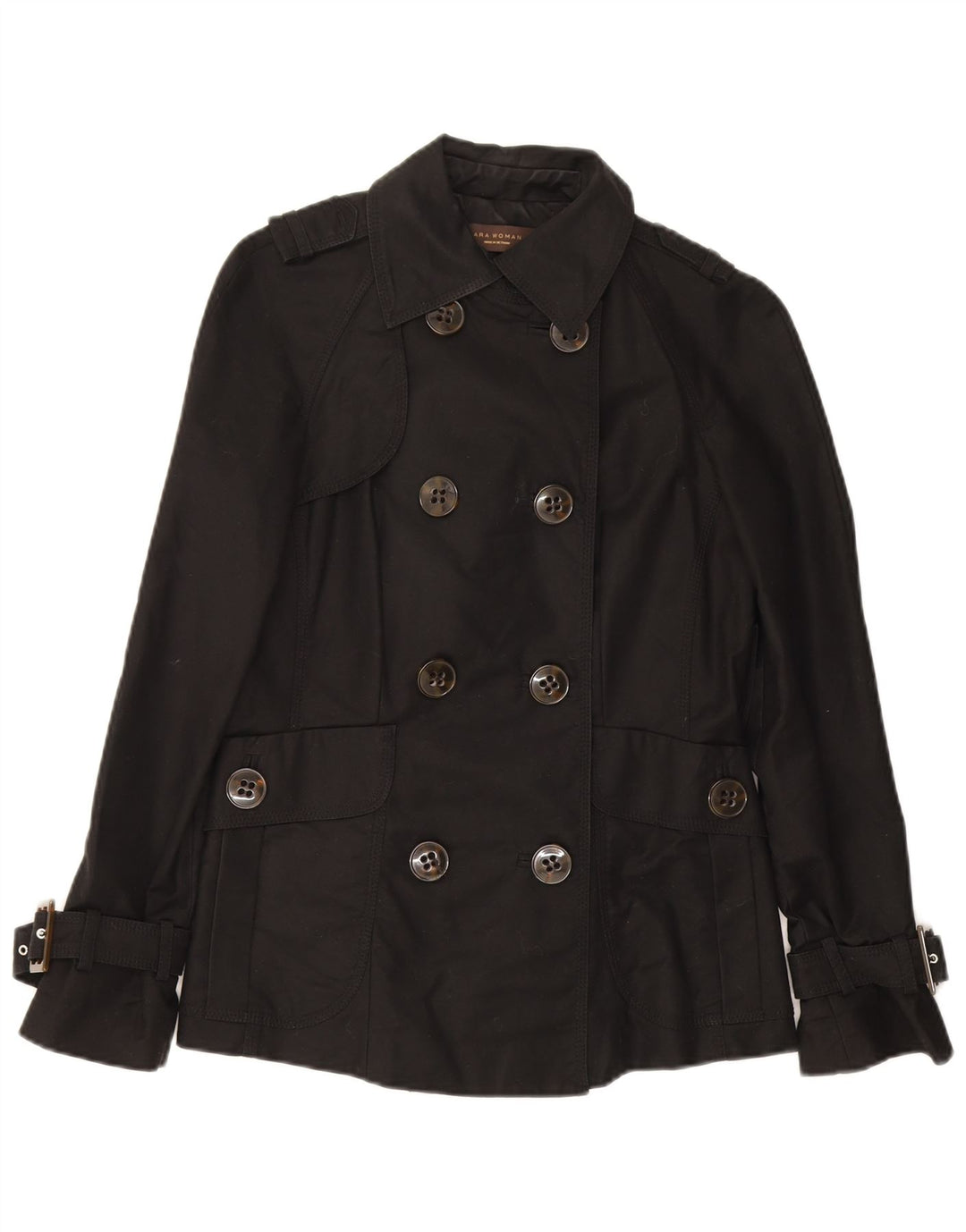 Zara Damen Trenchcoat UK 10 Small Schwarze Baumwolle