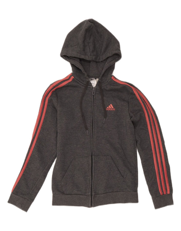 Adidas Damen Zip Hoodie Pullover UK 4/6 XS Graue Baumwolle