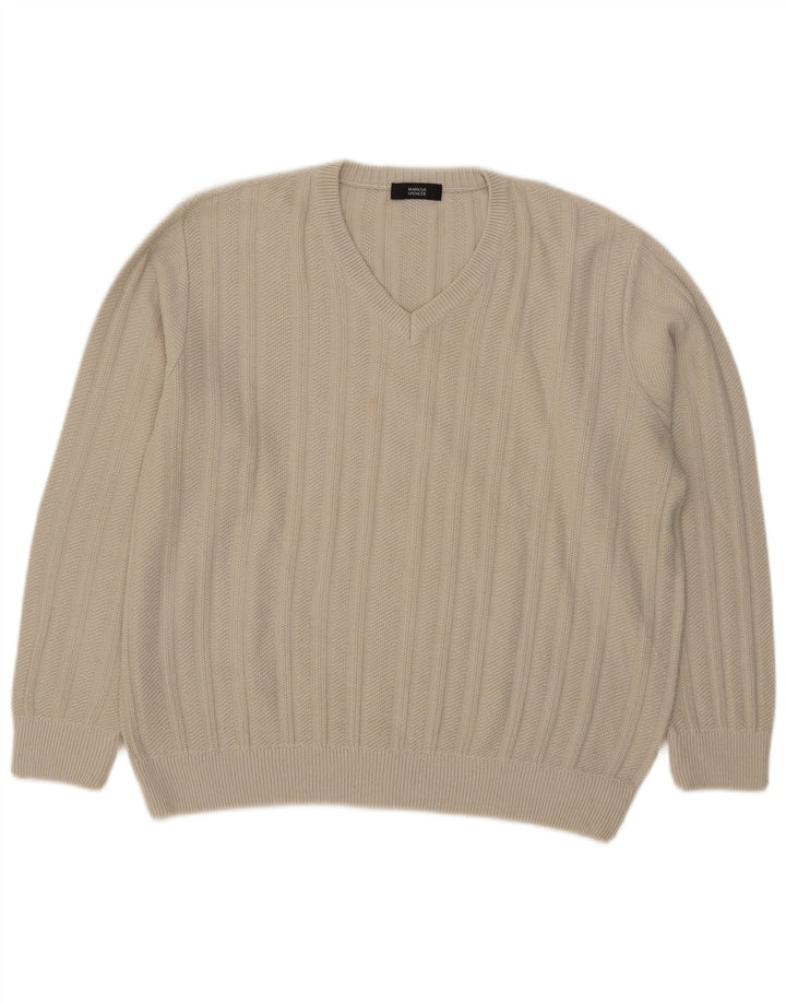 Marks & Spencer Herren-Pullover mit V-Ausschnitt, groß, beige, Acryl