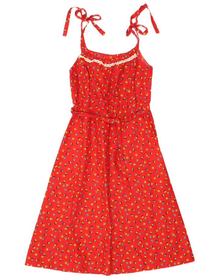 Vintage Damen Slip-Kleid mit abstraktem Muster IT 44 Mittelrot