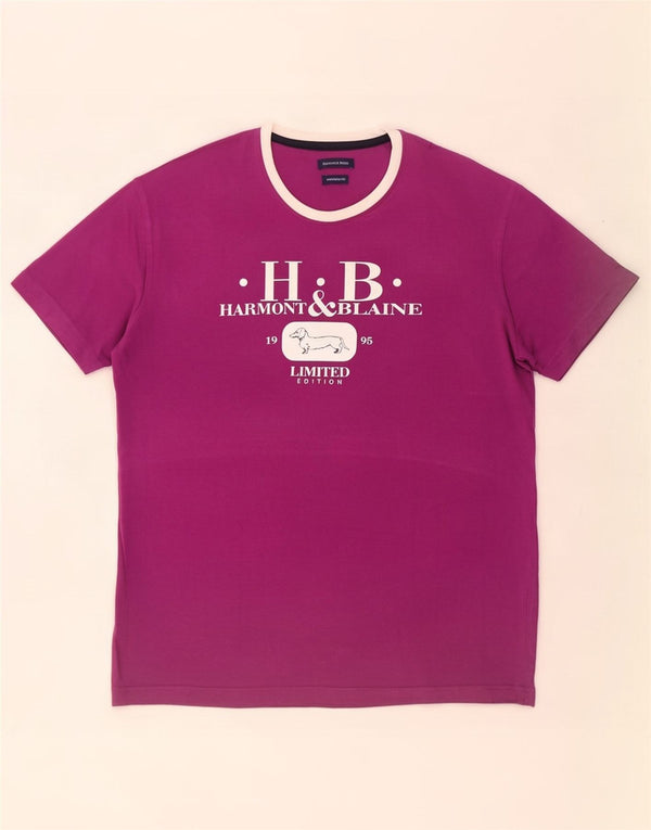 Harmont & Blaine Herren-T-Shirt mit schmaler Passform, Grafik, XL, Lila, Baumwolle