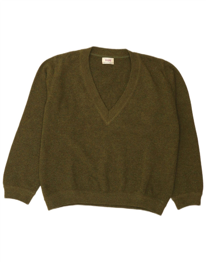 Sisley Herren-Pullover mit V-Ausschnitt, mittelgrüne Schurwolle