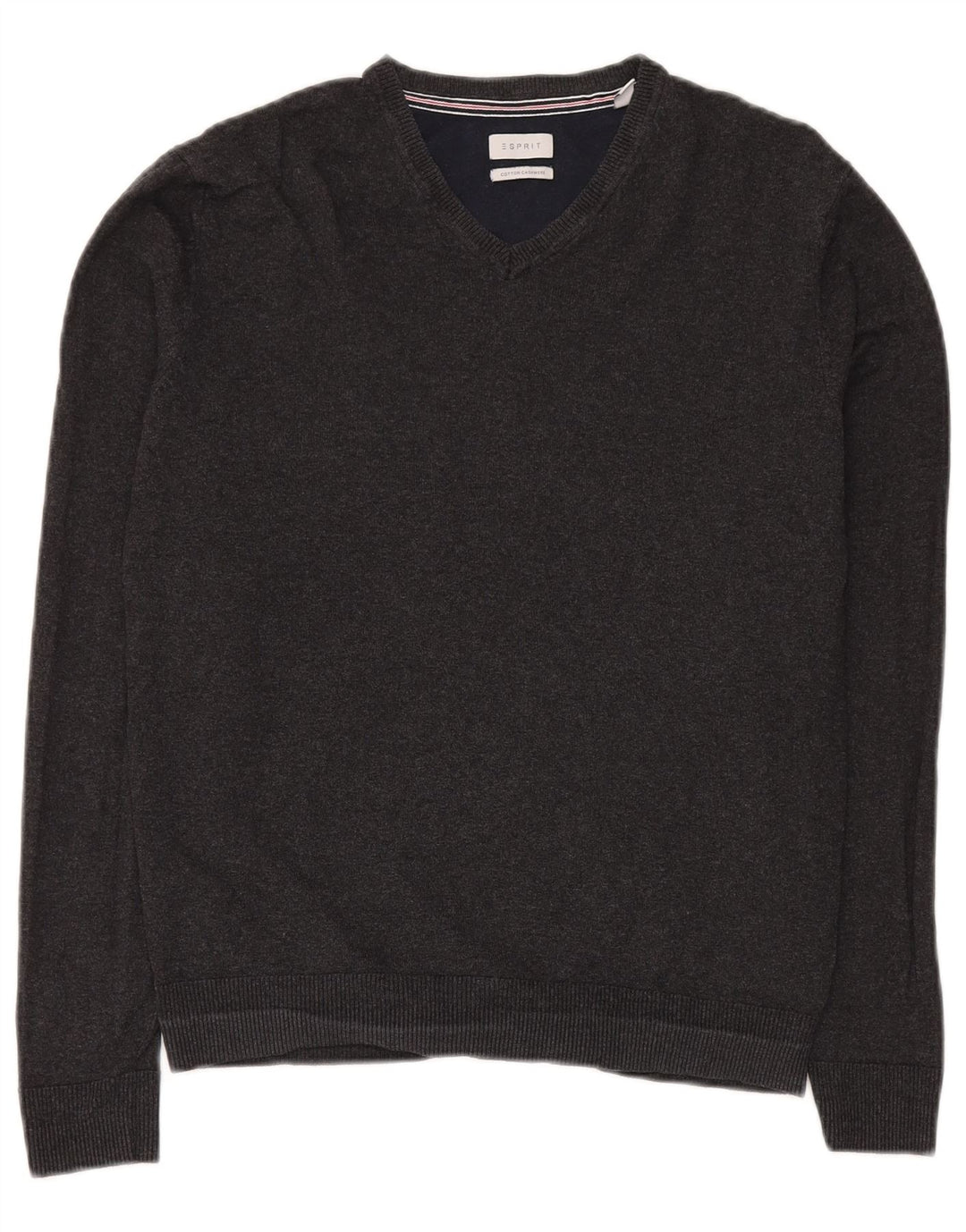 Esprit Herren-Pullover mit V-Ausschnitt, Größe S, graue Baumwolle