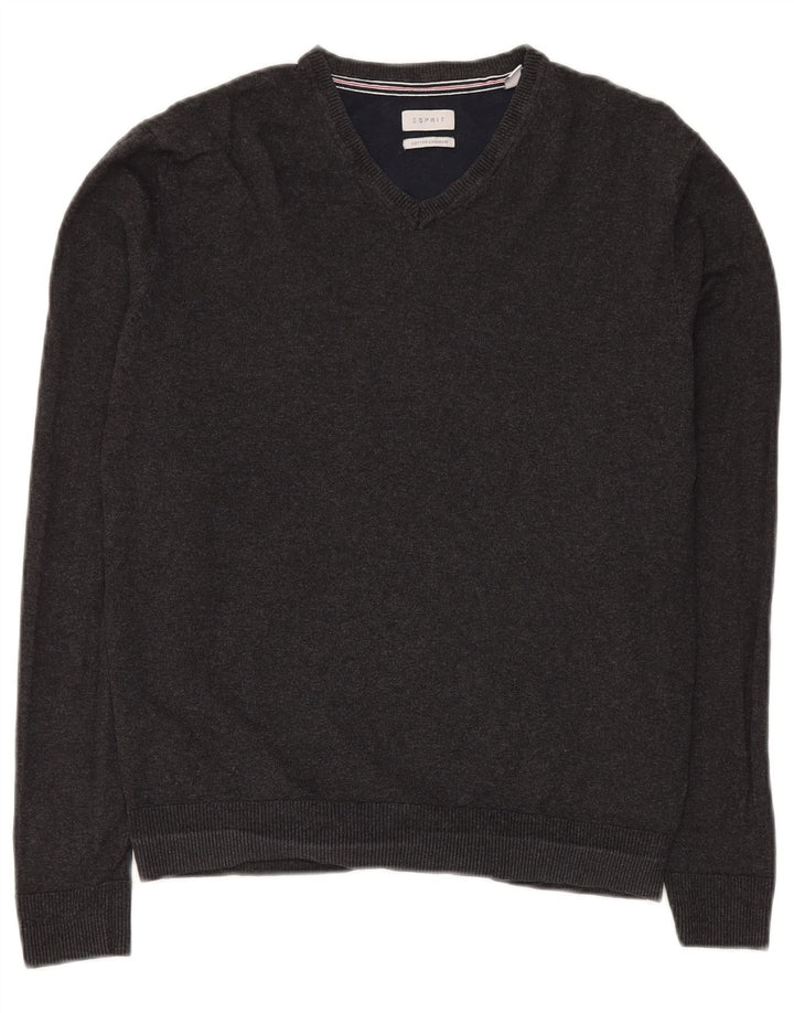 Esprit Herren-Pullover mit V-Ausschnitt, Größe S, graue Baumwolle
