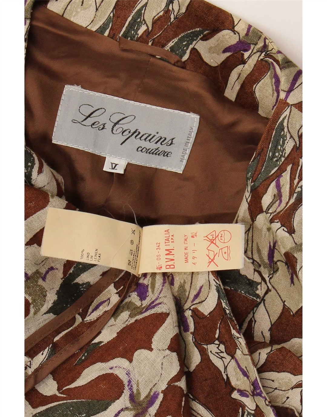Les Copains Damen-Blazer mit kurzen Ärmeln, Gr. 46, groß, braun, geblümt