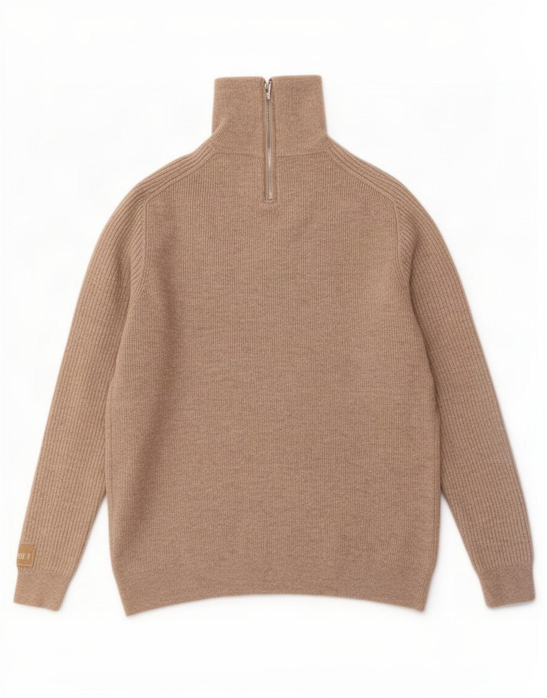 Massimo Dutti Herren-Pullover mit Reißverschluss am Hals, große beige Wolle