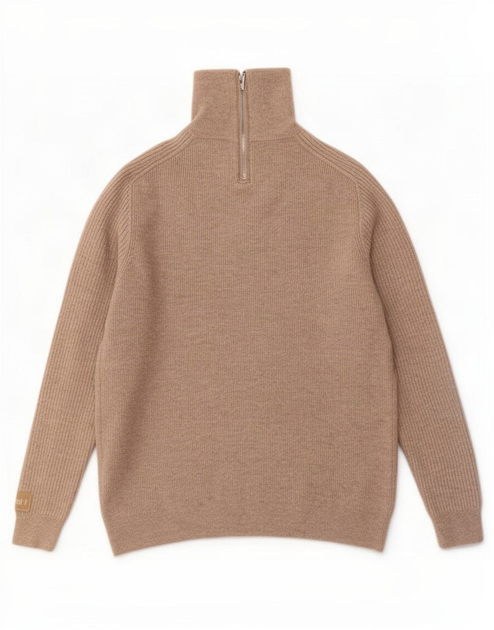 Massimo Dutti Herren-Pullover mit Reißverschluss am Hals, große beige Wolle